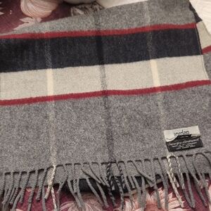 Vintage Jordan Marsh Wool Gray and Red Plaid Scarf